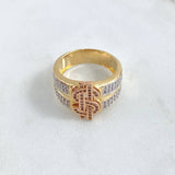 Anillo Signo Dólar 9.8gr / T10 / Circones Blancos Tres Oros 18K