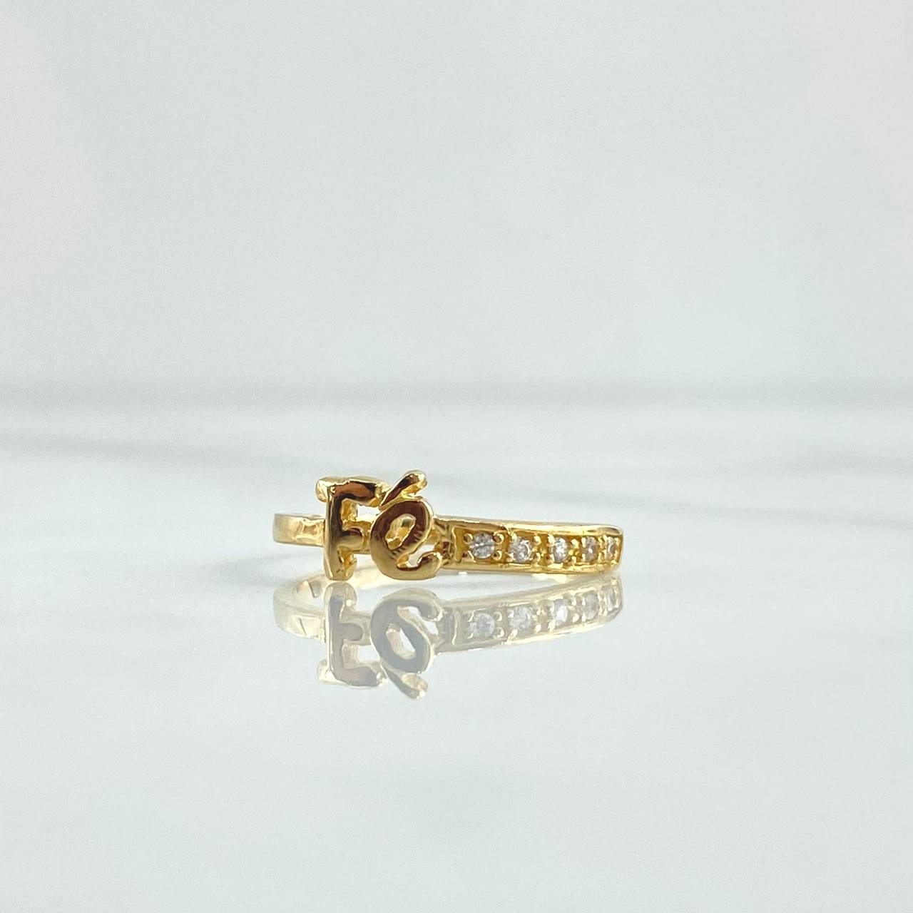 Anillo Fé 1.75gr / T7 1/2 / Circones Blancos Oro Amarillo 18K