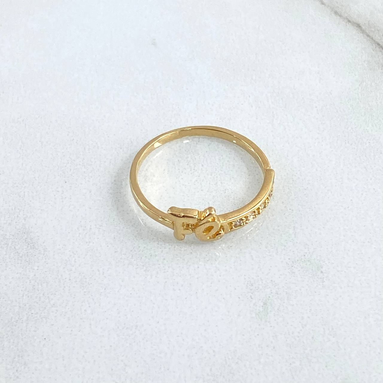 Anillo Fé 1.75gr / T7 1/2 / Circones Blancos Oro Amarillo 18K