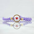 Pulsera Lila Circulo Corazon 0.65gr / 4mm Bolas Diamantadas 8 Und Oro Amarillo 18K *
