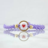 Pulsera Lila Circulo Corazon 0.65gr / 4mm Bolas Diamantadas 8 Und Oro Amarillo 18K *