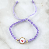 Pulsera Lila Circulo Corazon 0.65gr / 4mm Bolas Diamantadas 8 Und Oro Amarillo 18K *