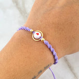 Pulsera Lila Circulo Corazon 0.65gr / 4mm Bolas Diamantadas 8 Und Oro Amarillo 18K *