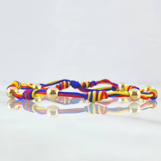 Pulsera Tricolor 0.85gr / 5mm Bolas Lisas 6 Und Oro Amarillo 18K (A.C)