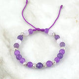Pulsera Morada 5mm Bolas Diamantadas 8 Und Oro Blanco 18K (A.C)
