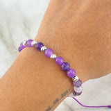 Pulsera Morada 5mm Bolas Diamantadas 8 Und Oro Blanco 18K (A.C)