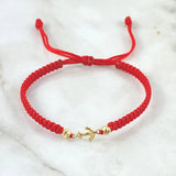 Pulsera Roja Ancla 0.5gr / 4mm Bolas Diamantadas 2 Und Oro Amarillo 18K *