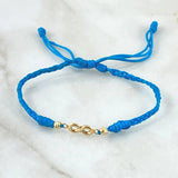 Pulsera Azul Infinito 0.55gr / 3mm Bolas Diamantadas 2 Und Oro Amarillo 18K *