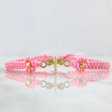 Pulsera Rosada Libelula 0.55gr / 3mm Bolas Diamantadas 2 Und Oro Amarillo 18K *