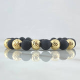 Pulsera Negra Bolas Diamantadas 8mm 5 Und Oro Amarillo 18K (A.C)