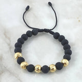 Pulsera Negra Bolas Diamantadas 8mm 5 Und Oro Amarillo 18K (A.C)