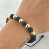 Pulsera Negra Bolas Diamantadas 8mm 5 Und Oro Amarillo 18K (A.C)
