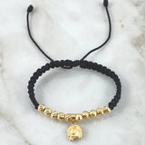 Pulsera Negra Caballo 2.75gr / 5mm Bolas Diamantadas 10 Und Oro Amarillo 18K *
