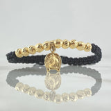 Pulsera Negra Caballo 2.75gr / 5mm Bolas Diamantadas 10 Und Oro Amarillo 18K *