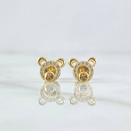 Topos Oso Silueta 1.05gr / 8mm Circones Blancos Oro Amarillo 18K ©