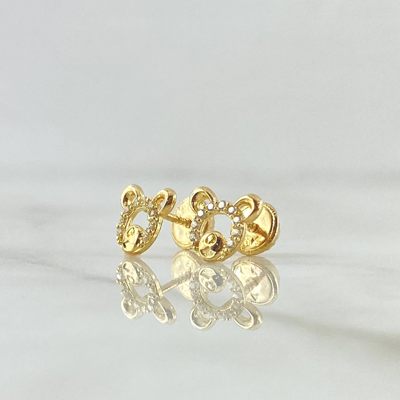 Topos Oso Silueta 1.05gr / 8mm Circones Blancos Oro Amarillo 18K ©