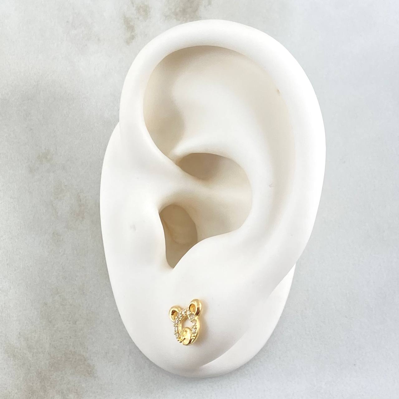 Topos Oso Silueta 1.05gr / 8mm Circones Blancos Oro Amarillo 18K ©