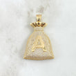 Dije Bolsa Dinero Letra A 13.7gr / 4.4cm / Circones Blancos Oro Amarillo 18K