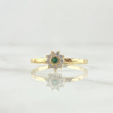 Anillo Flor Nueve Petalos 1.45gr / T7 1/4 / Circones Blancos Verde Oro Amarillo 18K *