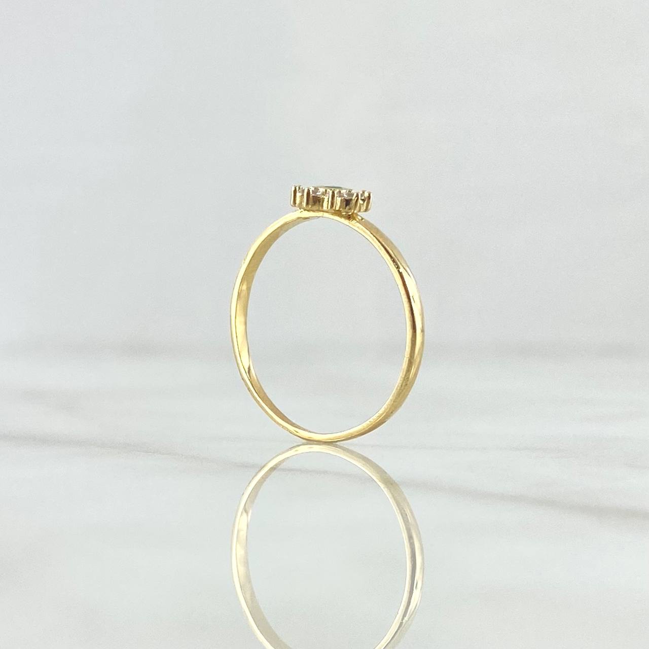 Anillo Flor Nueve Petalos 1.45gr / T7 1/4 / Circones Blancos Verde Oro Amarillo 18K *