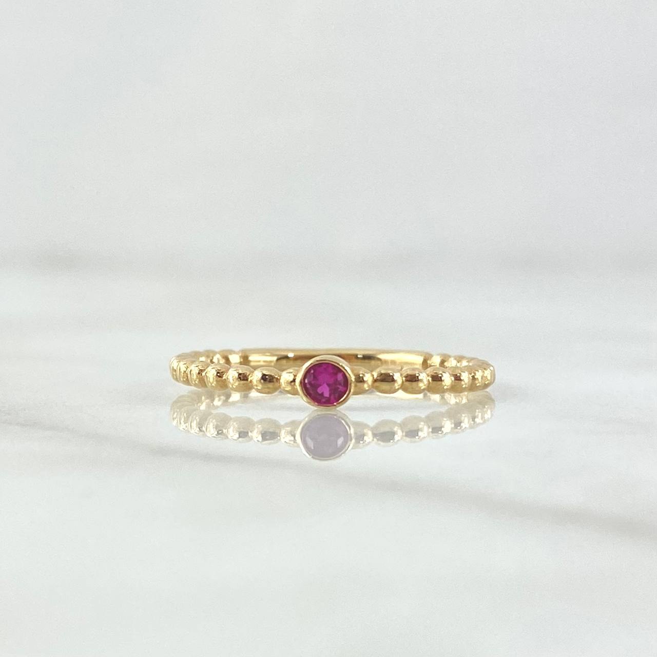 Anillo Solitario Bisel Esferas 1.6gr / T6 1/4 / Circon Fucsia Oro Amarillo 18K *