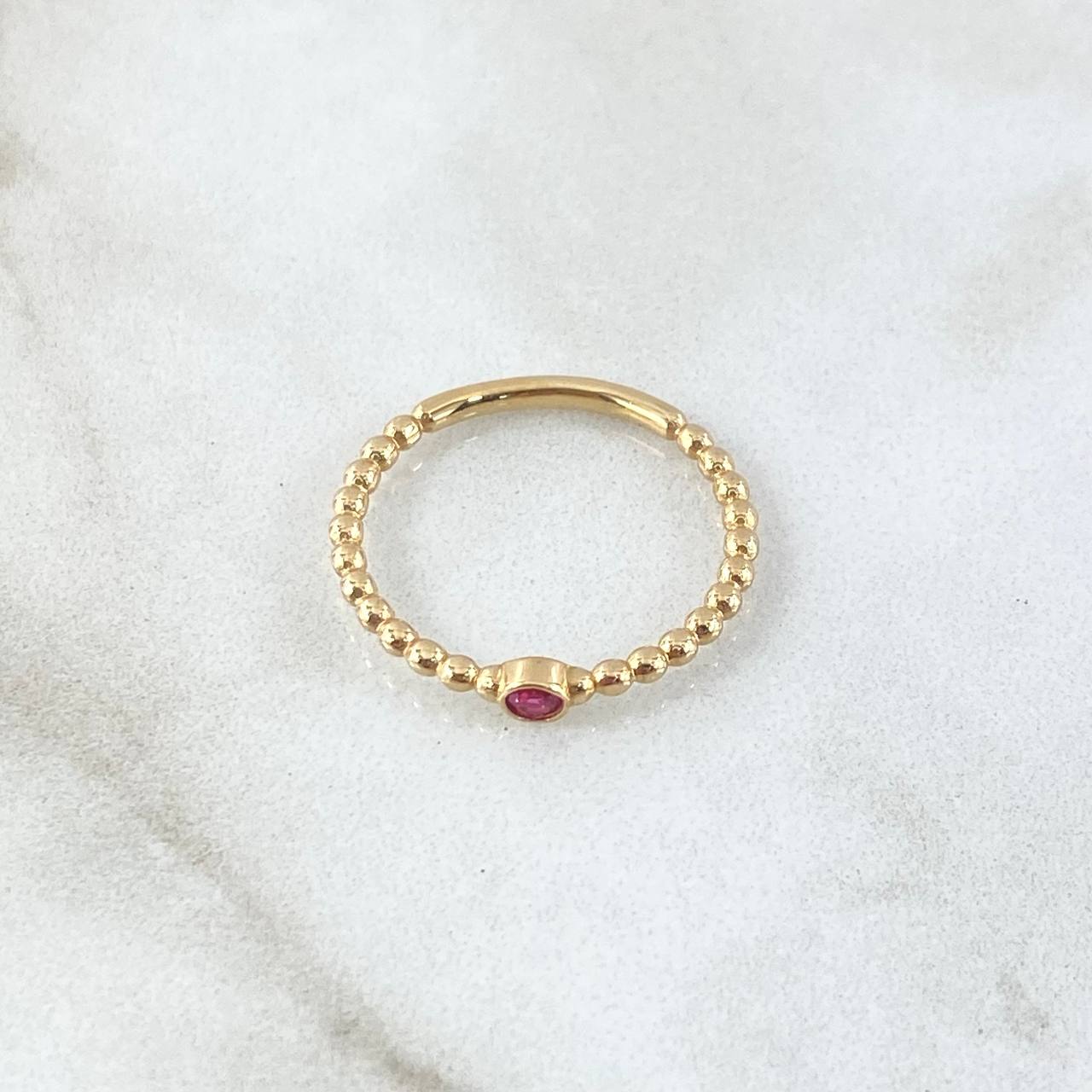 Anillo Solitario Bisel Esferas 1.6gr / T6 1/4 / Circon Fucsia Oro Amarillo 18K *