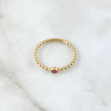 Anillo Solitario Bisel Esferas 1.6gr / T6 1/4 / Circon Fucsia Oro Amarillo 18K *