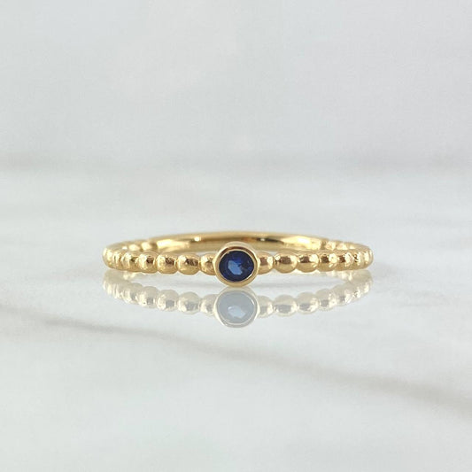 Anillo Solitario Bisel Esferas 1.7gr / T7 3/4 / Circon Azul Rey Oro Amarillo 18K *
