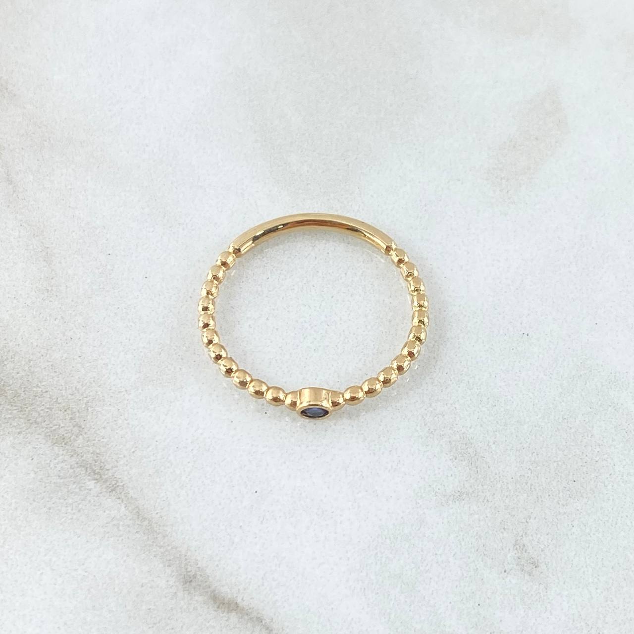 Anillo Solitario Bisel Esferas 1.7gr / T7 3/4 / Circon Azul Rey Oro Amarillo 18K *
