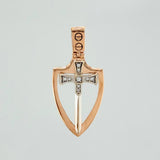 Dije Espada Escudo 3.15 g / 3 cm Dos Oros Blanco Rosa 18K