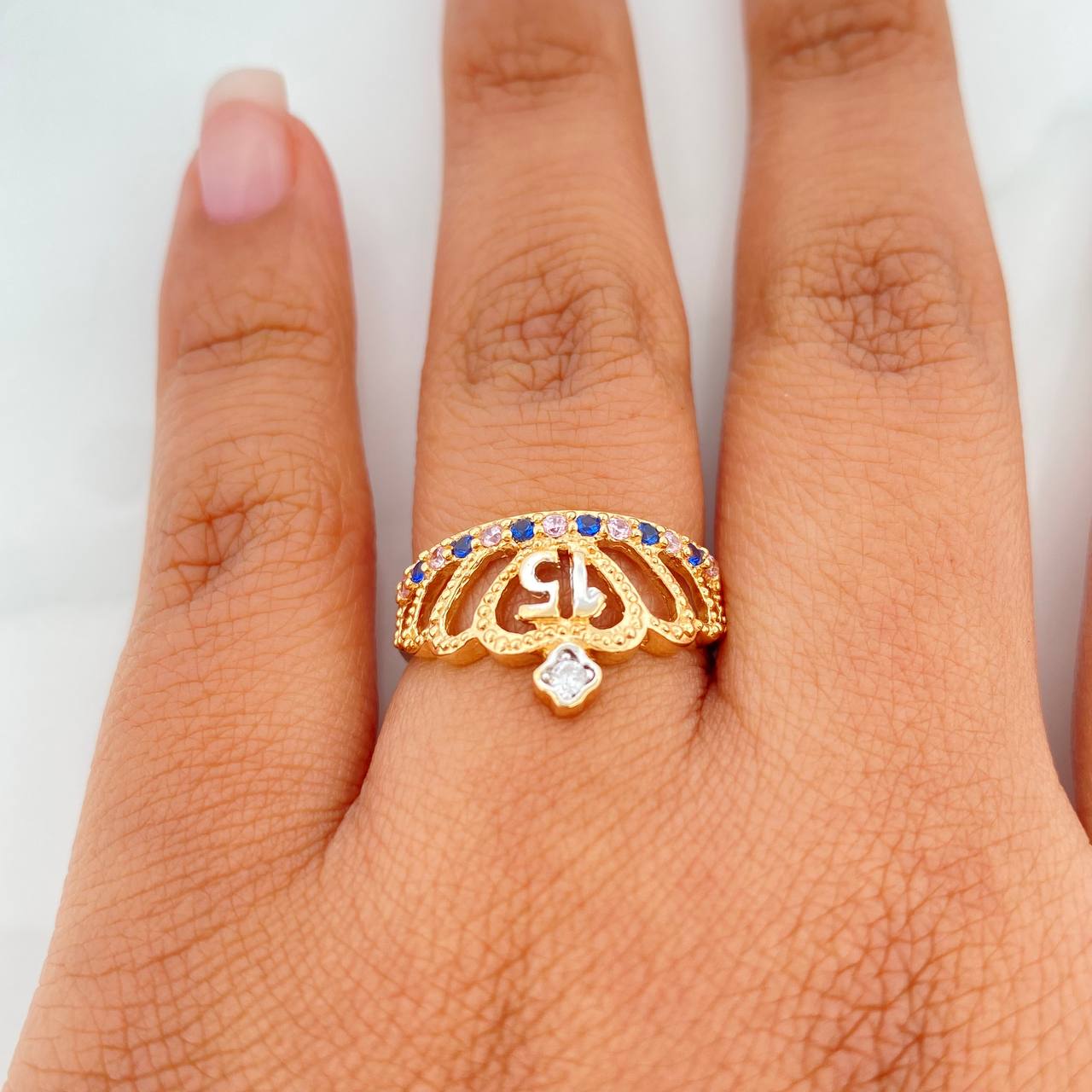 Anillo 15'S 3.3 g / T7 Dos Oros Amarillo Blanco 18K