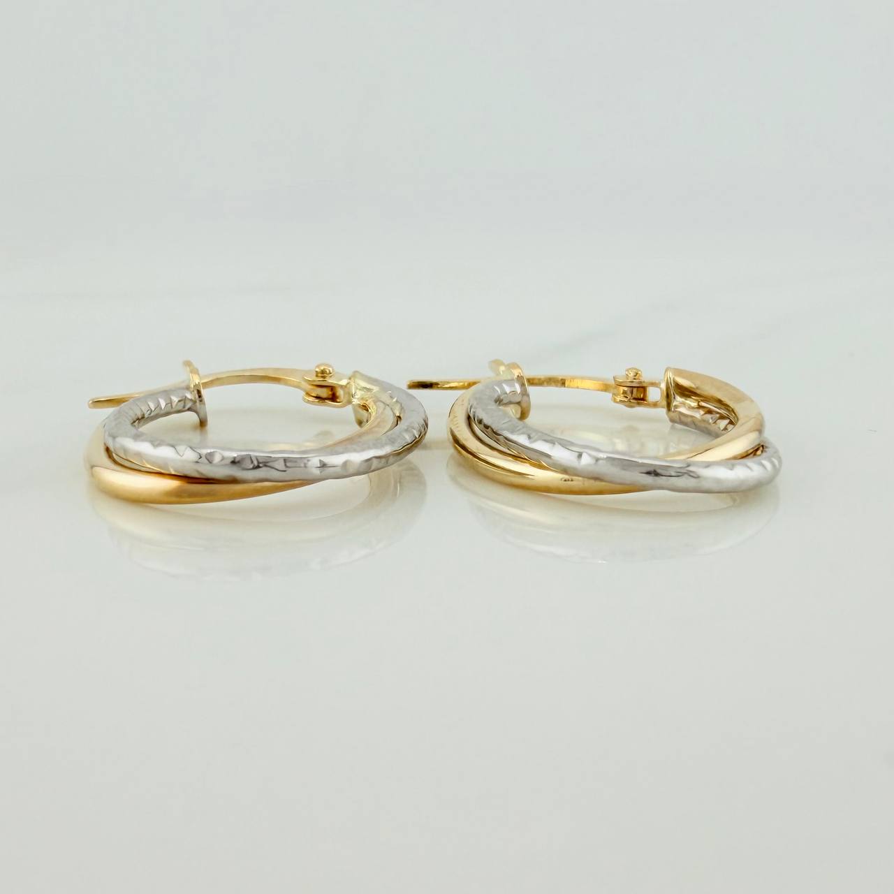 Candongas Doble Aro 1.5gr / 2.3cm / Dos Oros Amarillo Blanco 18K &