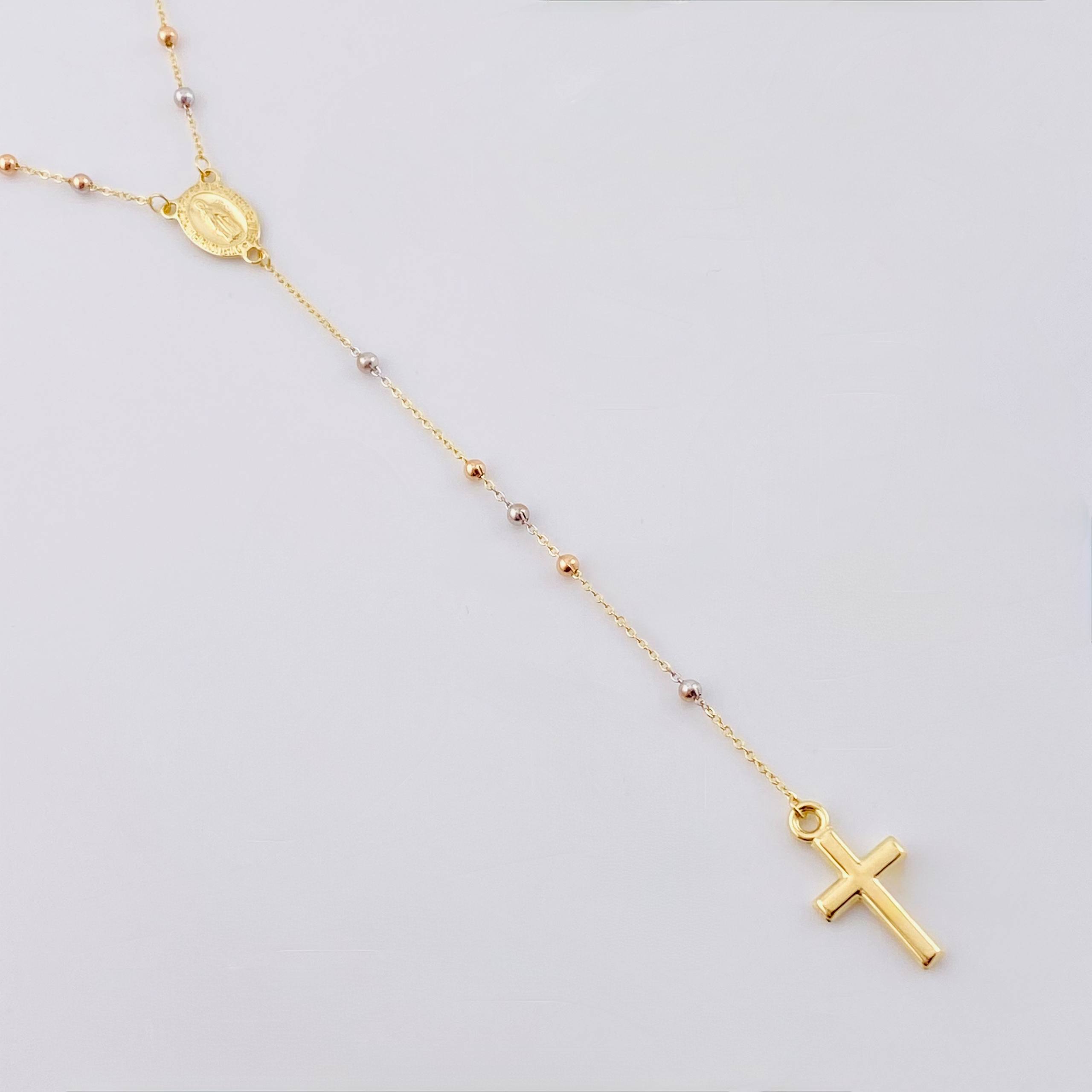 Rosario Virgen Maria Cruz Lisa 2.9gr / 37.5cm-45cm / 2mm Tres Oros +4 18K ©