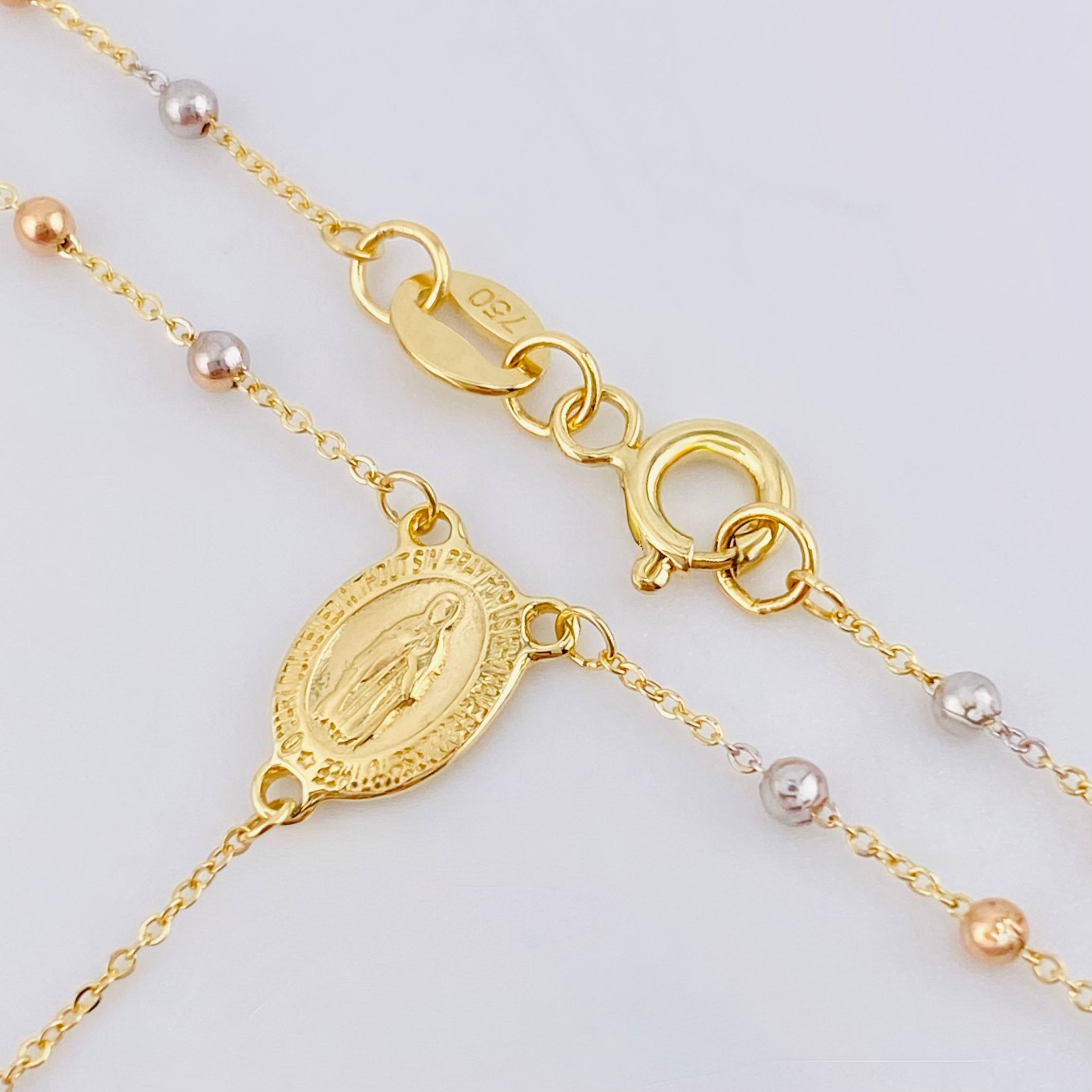 Rosario Virgen Maria Cruz Lisa 2.95gr / 37.5cm-45cm / 2mm Tres Oros +4 18K *