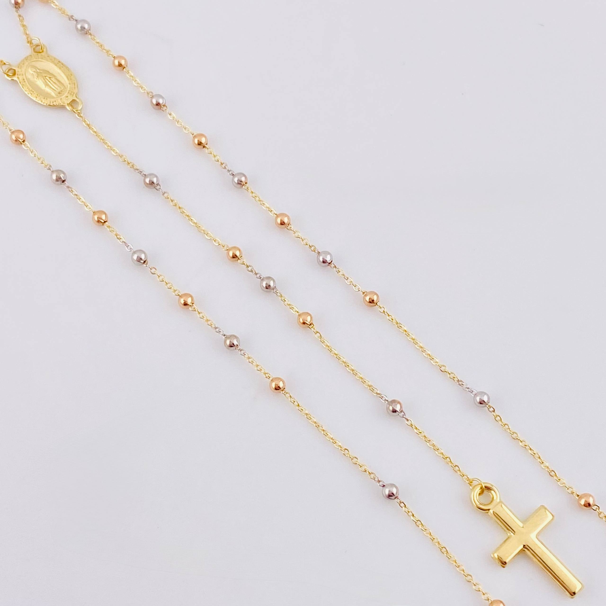 Rosario Virgen Maria Cruz Lisa 2.9gr / 37.5cm-45cm / 2mm Tres Oros +4 18K *