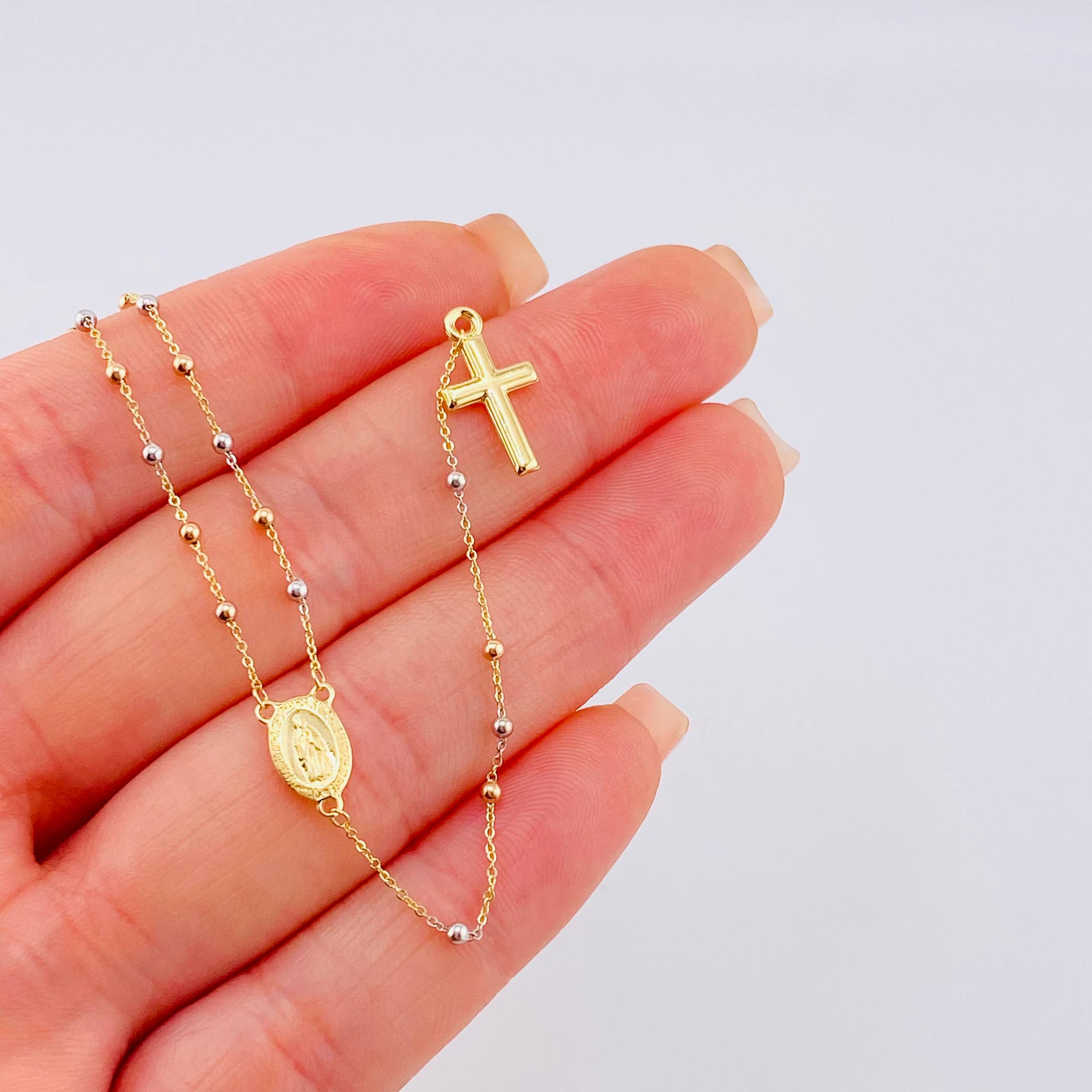 Rosario Virgen Maria Cruz Lisa 2.95gr / 37.5cm-45cm / 2mm Tres Oros +4 18K