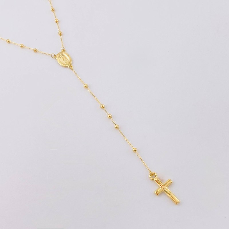 Rosario Virgen Maria Cruz Lisa 2.9gr / 37cm-45cm / 2mm Oro Amarillo +4 18K *