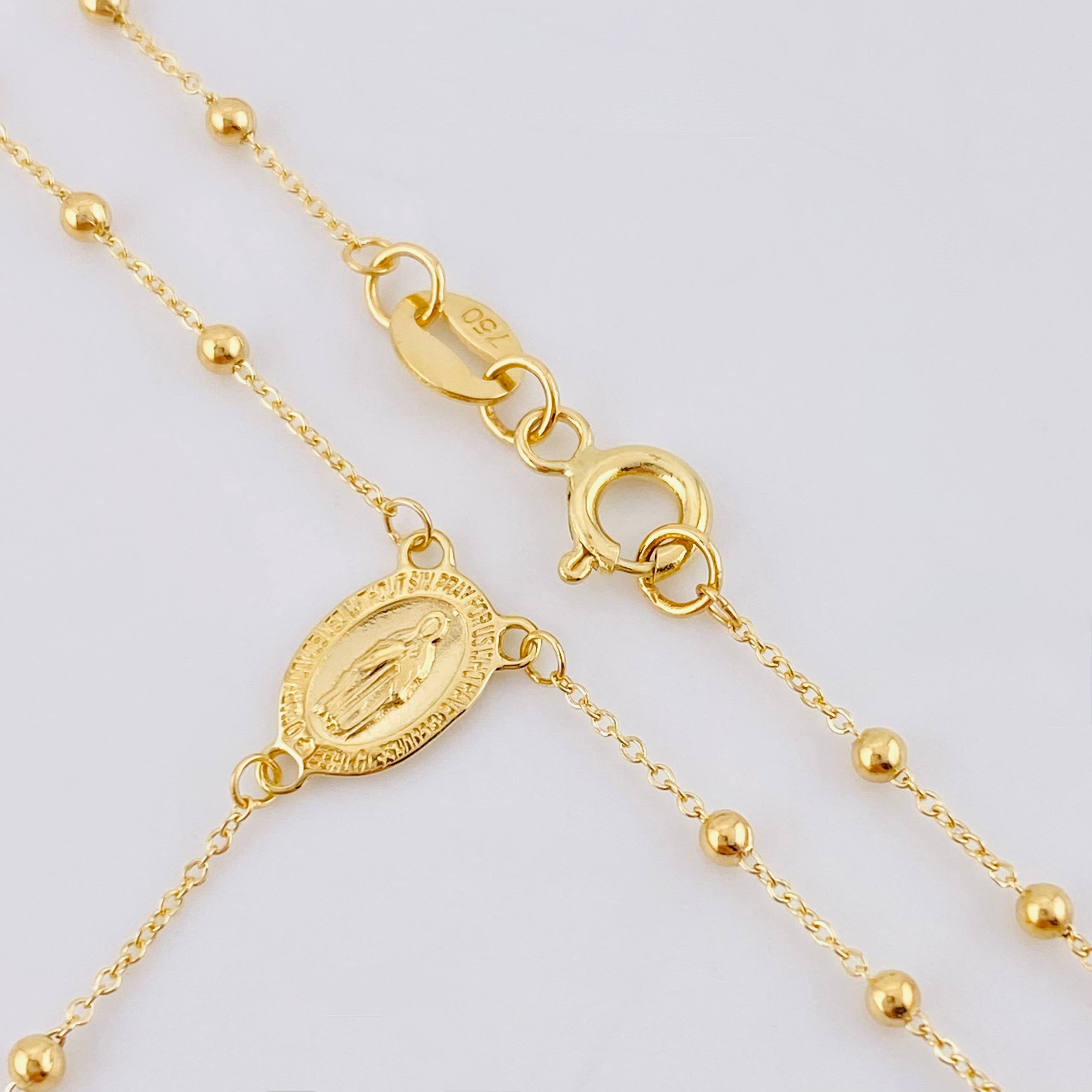 Rosario Virgen Maria Cruz Lisa 2.9gr / 37cm-45cm / 2mm Oro Amarillo +4 18K *