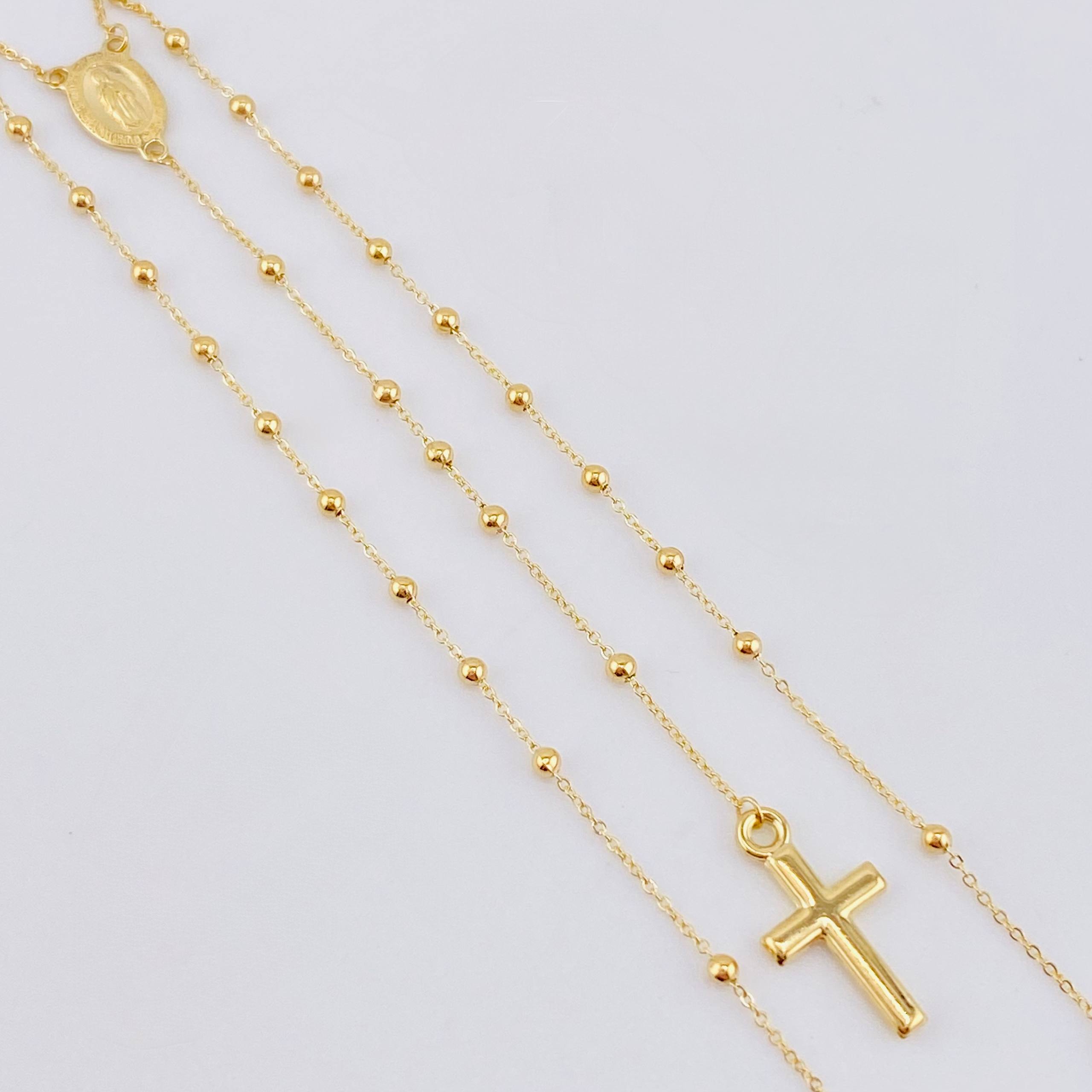 Rosario Virgen Maria Cruz Lisa 2.85gr / 35cm-45cm / 2mm Oro Amarillo +4 18K