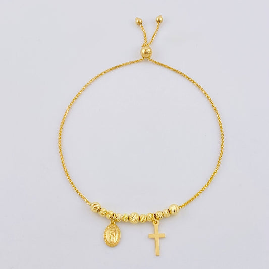 Pulso Franco Virgen Maria Cruz Lisa 3.45gr / 6cm-23cm / 3mm-4mm Oro Amarillo 18K