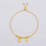 Pulso Franco Virgen Maria Cruz Lisa 3.45gr / 6cm-23cm / 3mm-4mm Oro Amarillo 18K