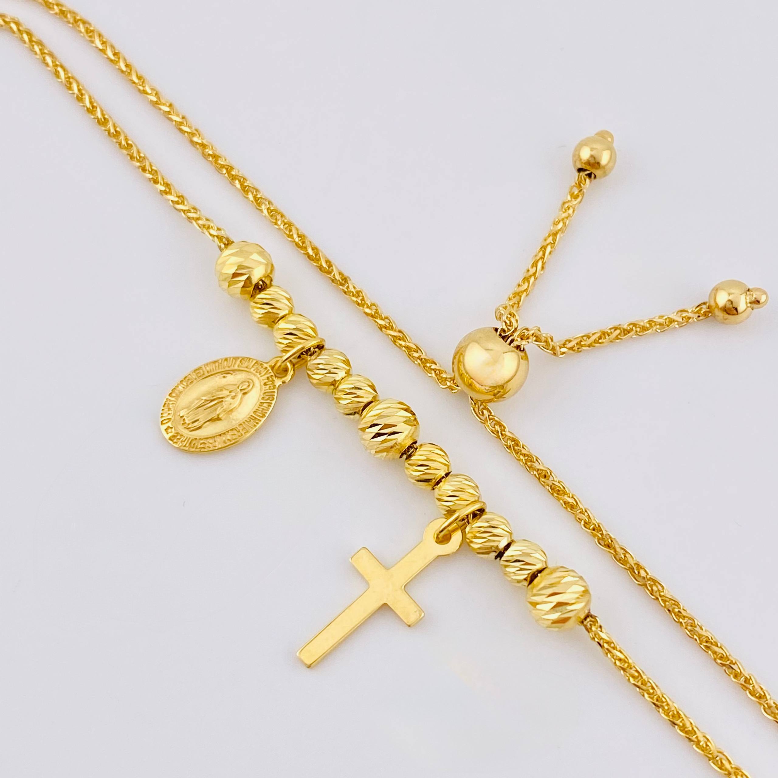 Pulso Franco Virgen Maria Cruz Lisa 3.45gr / 6cm-23cm / 3mm-4mm Oro Amarillo 18K