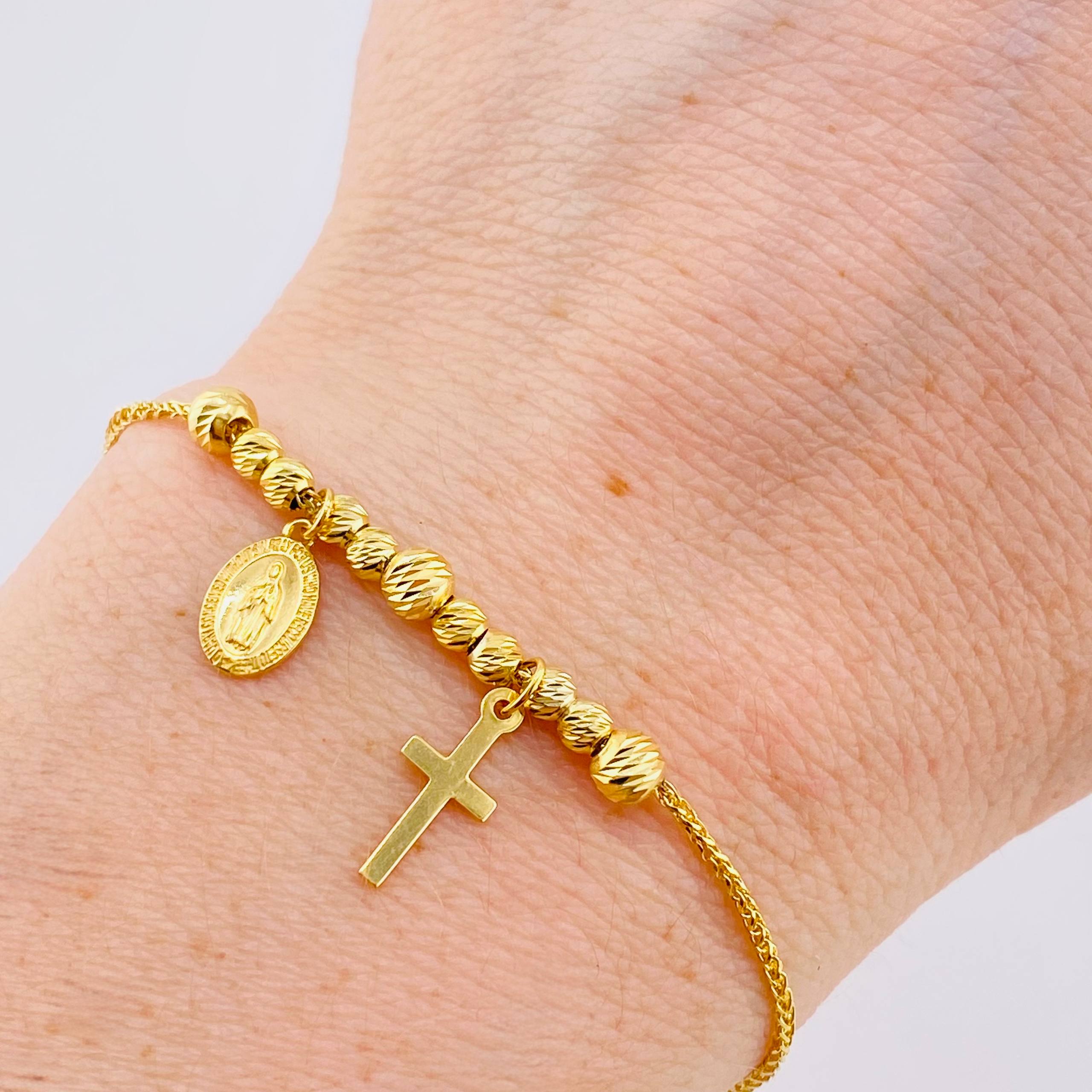 Pulso Franco Virgen Maria Cruz Lisa 3.45gr / 6cm-23cm / 3mm-4mm Oro Amarillo 18K