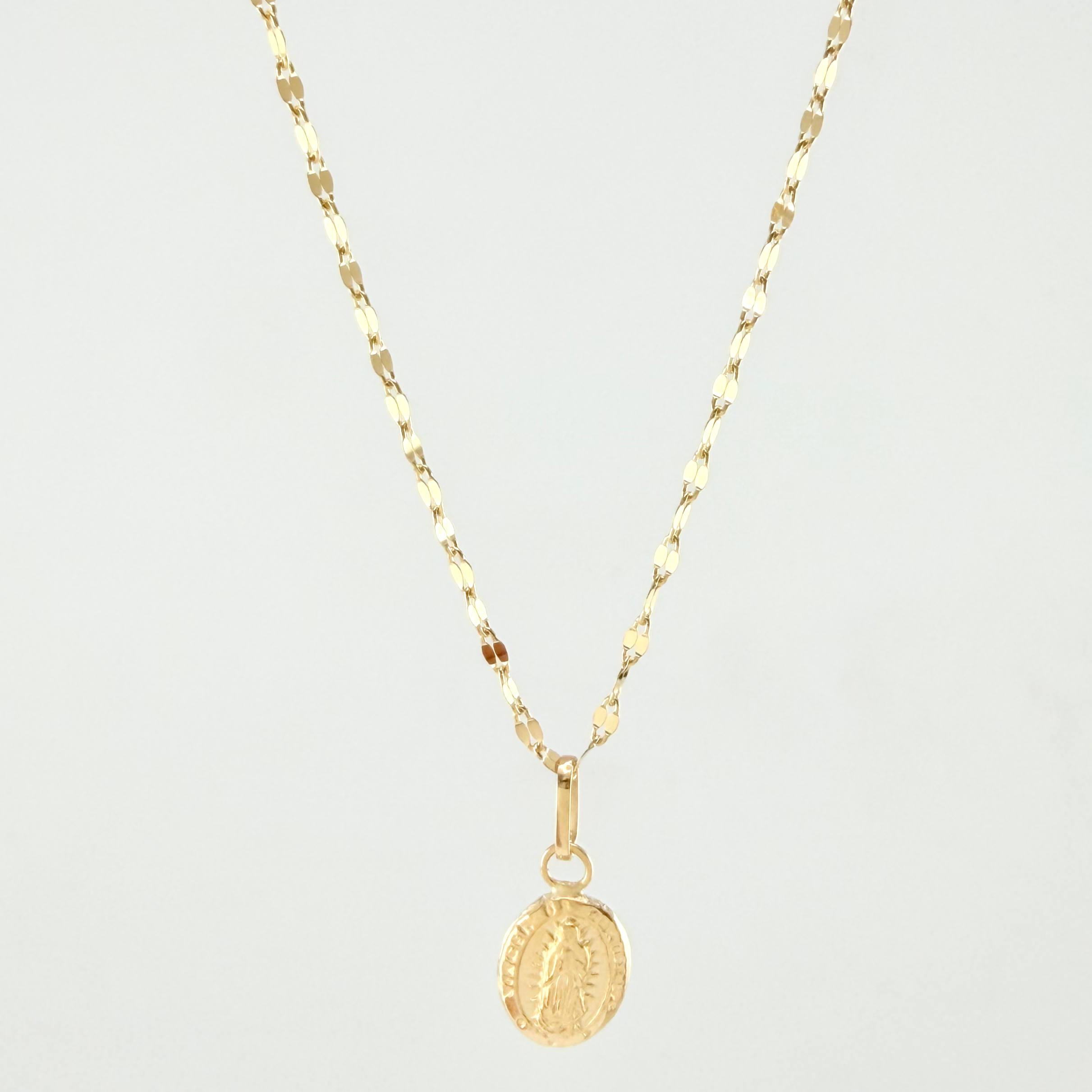 Set Cadena y Dije Flor Espejo + Virgen Guadalupe 1.35gr / 50cm / 1.3mm Oro Amarillo 18K (Oferta) *