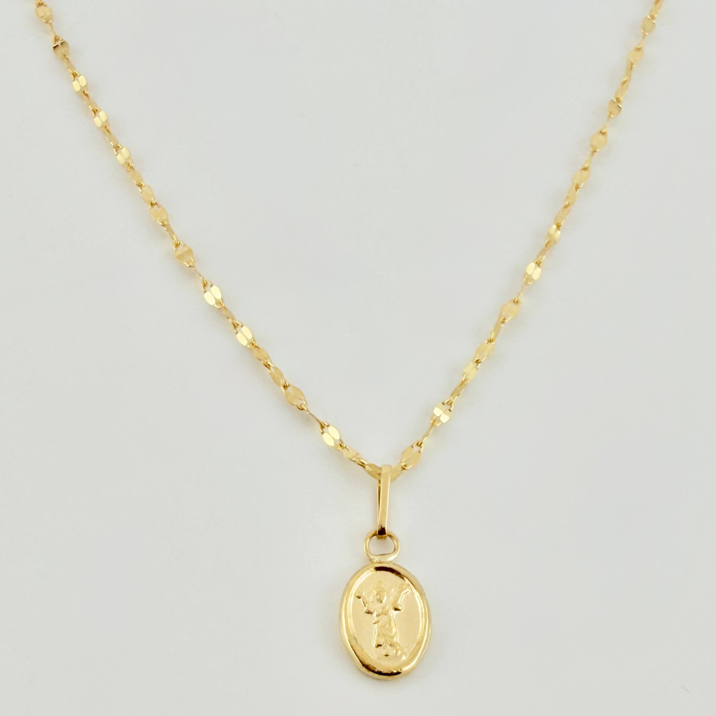 Set Cadena y Dije Flor Espejo + Divino Niño 1.35gr / 50cm / 1.3mm Oro Amarillo 18K (Oferta) *