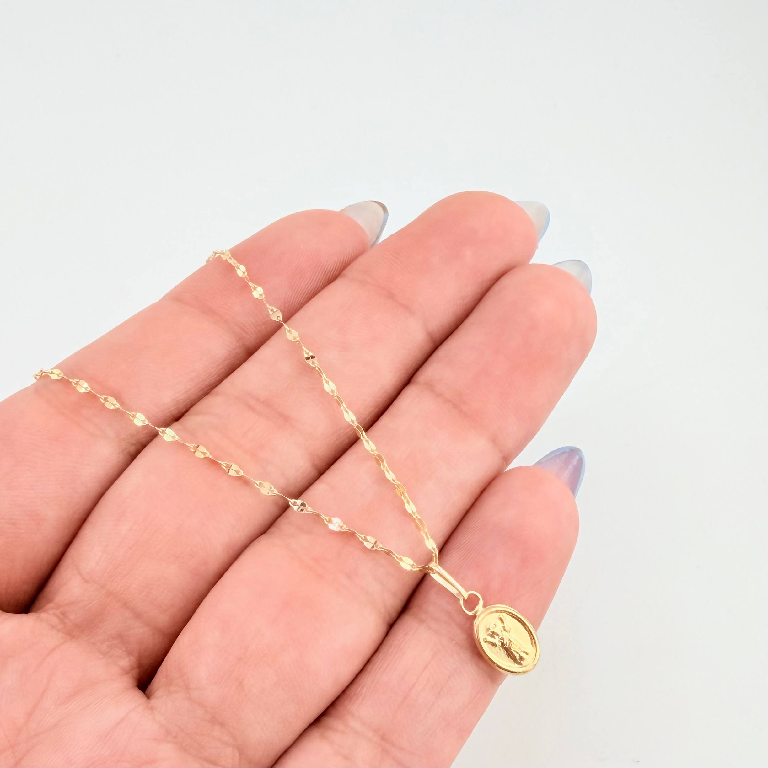 Set Cadena y Dije Flor Espejo + Divino Niño 1.35gr / 50cm / 1.3mm Oro Amarillo 18K (Oferta) *