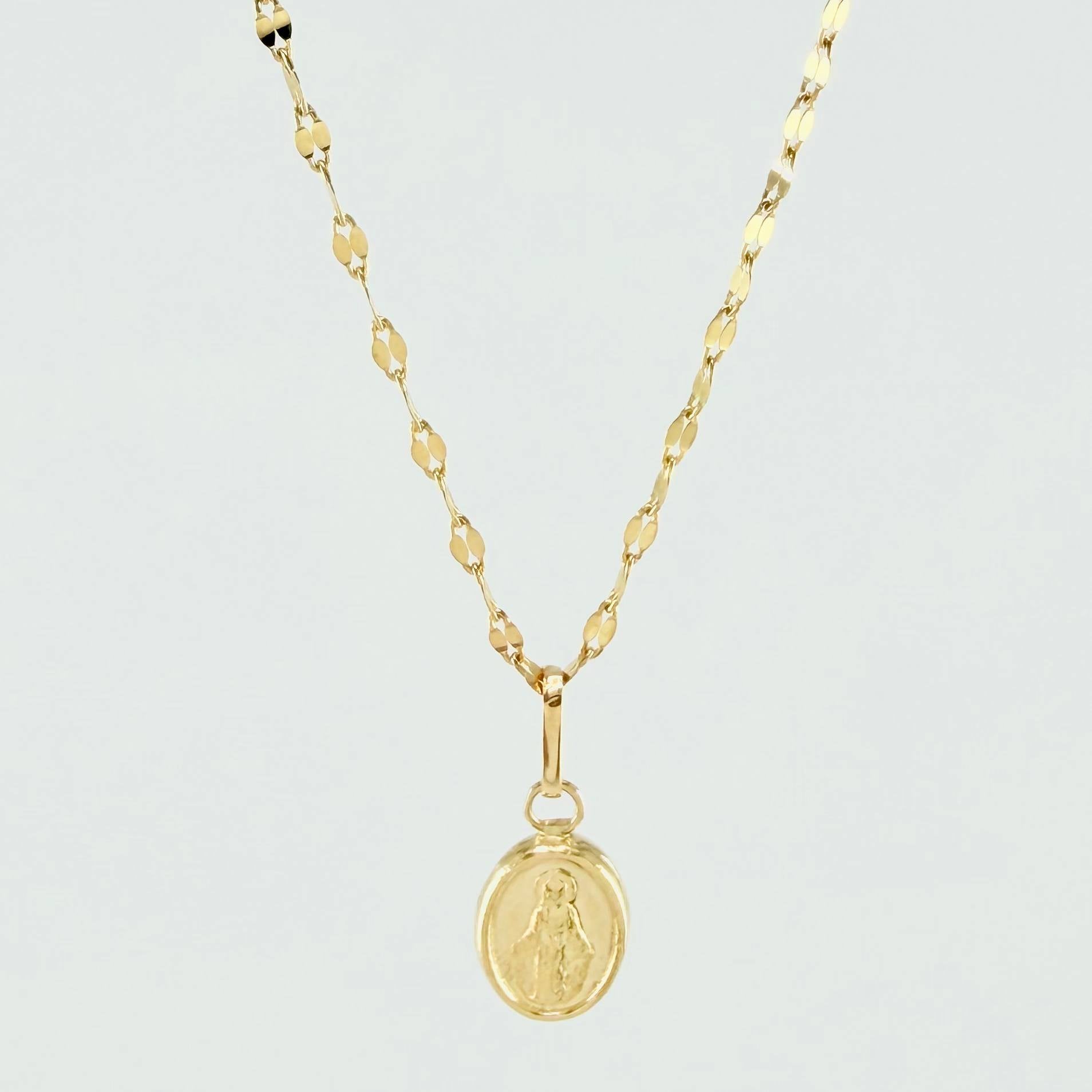 Set Cadena y Dije Flor Espejo + Virgen Milagrosa 1.35gr / 45cm / 1.3mm Oro Amarillo 18K (Oferta) *