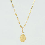 Set Cadena y Dije Flor Espejo + Virgen Milagrosa 1.35gr / 50cm / 1.3mm Oro Amarillo 18K (Oferta)
