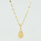 Set Cadena y Dije Flor Espejo + Virgen Milagrosa 1.35gr / 50cm / 1.3mm Oro Amarillo 18K (Oferta) *