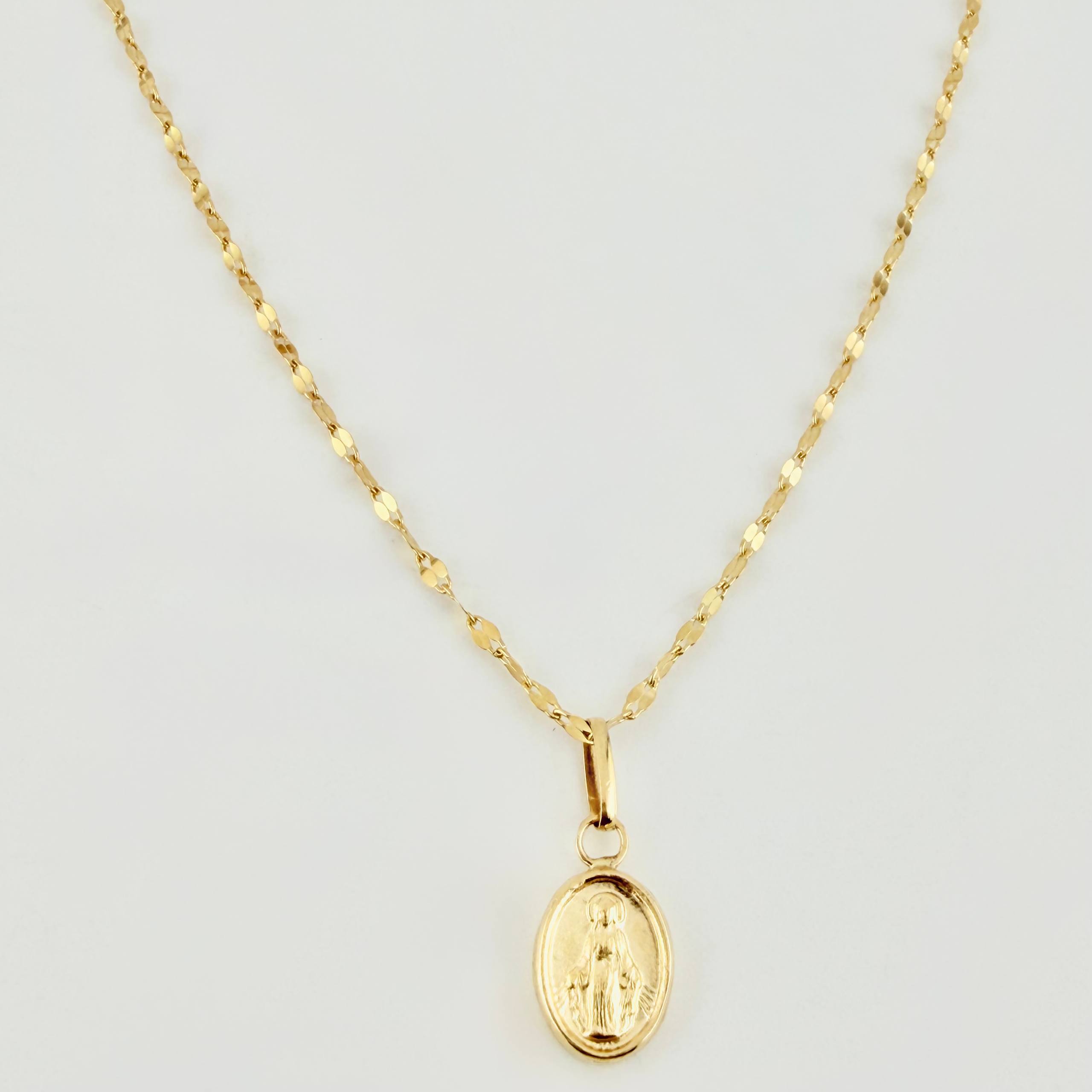 Set Cadena y Dije Flor Espejo + Virgen Milagrosa 1.35gr / 45cm / 1.3mm Oro Amarillo 18K (Oferta) *